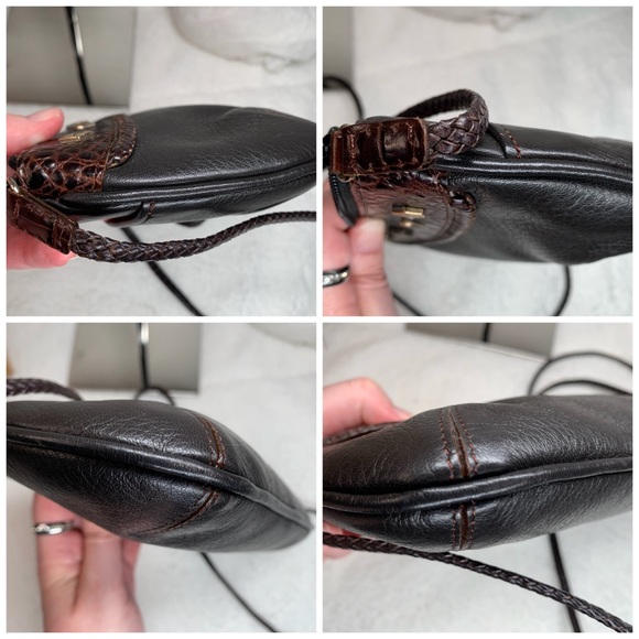 EUC! Brighton - Leather Mini Croc Brown & Black Leather Crossbody - Picture 6 of 11